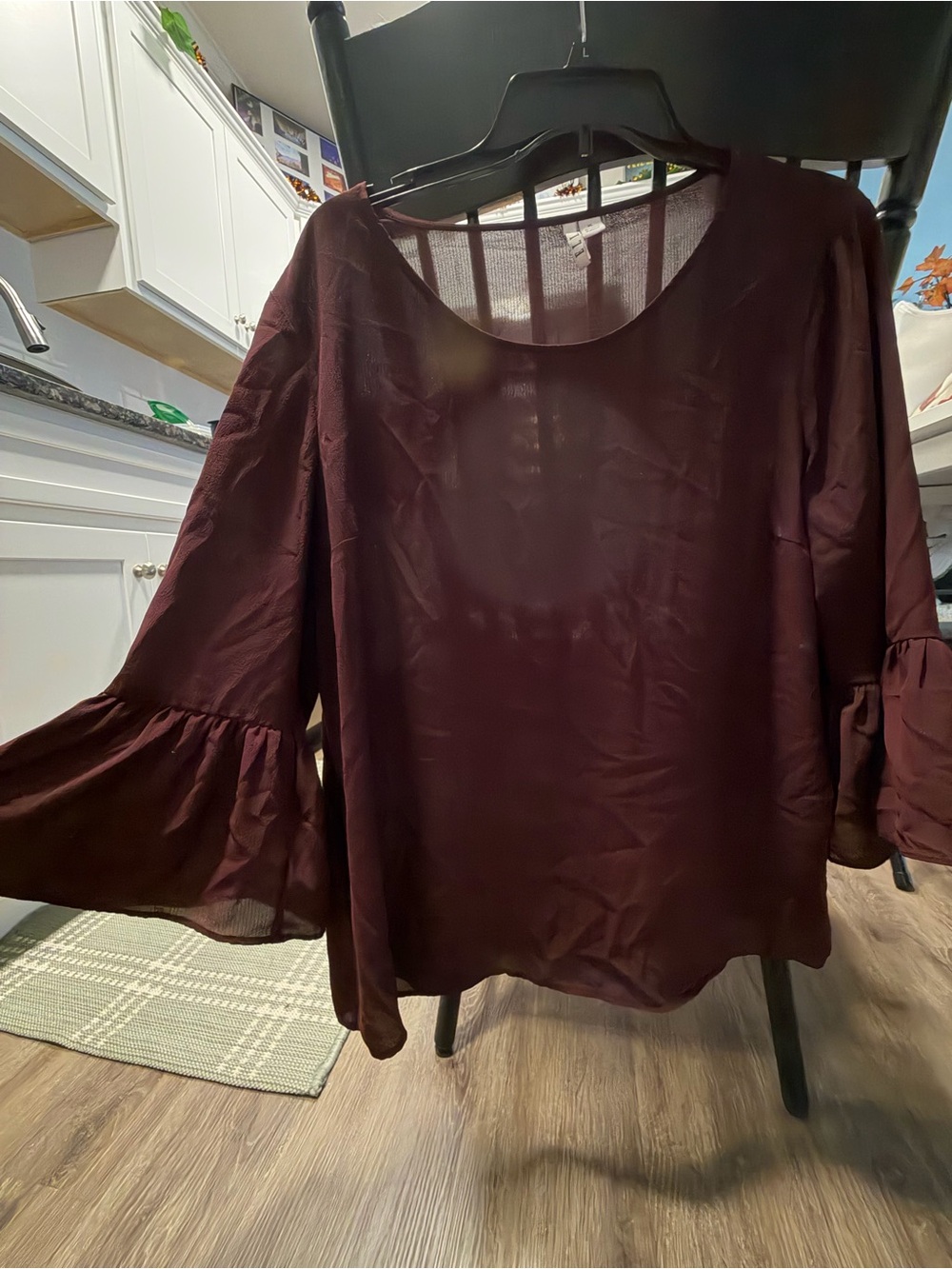 Elle Burgundy Bell Sleeve Chiffon Blouse
